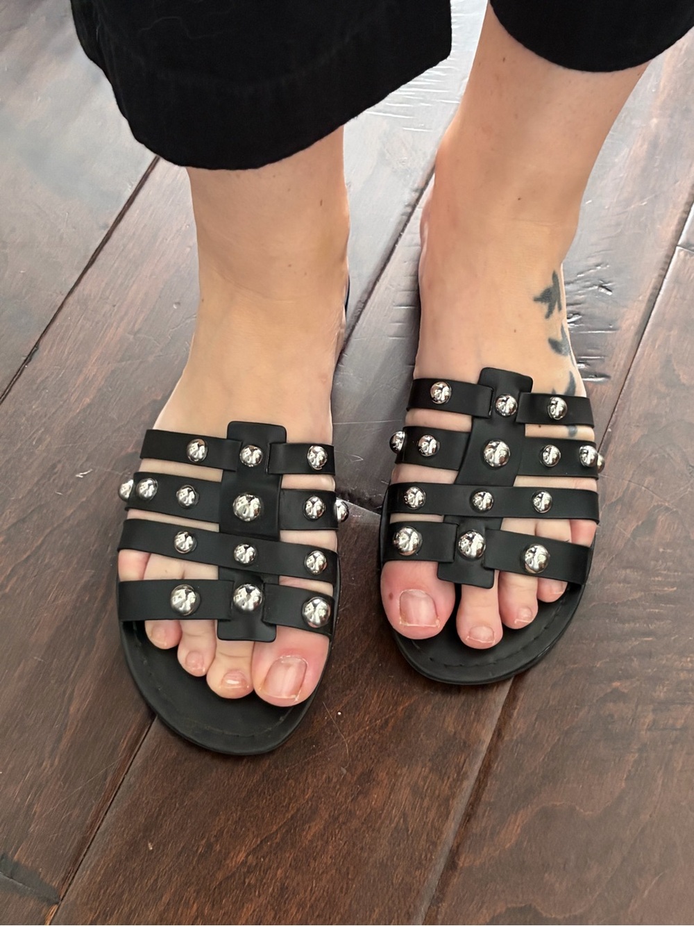 Black Studded Slide Sandals for Women